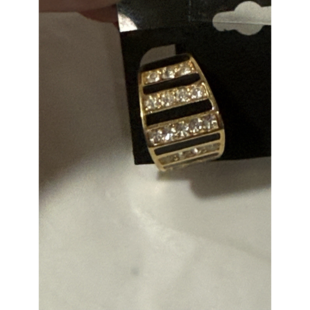 Vintage Christian Dior Gold Tone Black Rhinestone Hoop Clip On Earrings - Picture 11 of 16